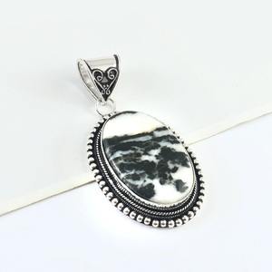 Nouvel Arrivage Naturel Dendrite Agate Ovale Cabochon Solide 925 Sterling Argent Plaqué Designer Pendentif Femmes Bijoux En Gros - Product Image 2