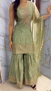 Designer Party Wear Heavy Chinon Silk Top-Sarara y Dupatta - Product Image 5