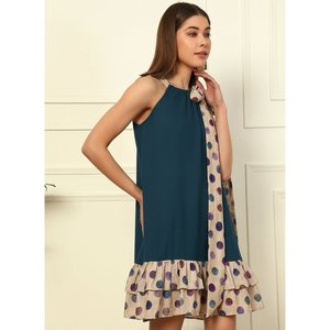 Deebaco Women's Halter Sleeveless Mini <b>Dress</b> With Polka Dot Ruffle Hem And Wrap Tie Detail A-Line Casual Summer Style - Product Image 5