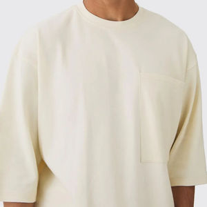 Camiseta de manga corta transpirable informal de ajuste holgado para hombre de alta calidad, camisetas holgadas de tela de punto teñida Lisa para hombre - Product Image 3