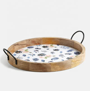 Plateau de service rectangulaire en bois de manguier imprimé de qualité supérieure avec poignée, écologique et compatible lave-vaisselle - Product Image 2