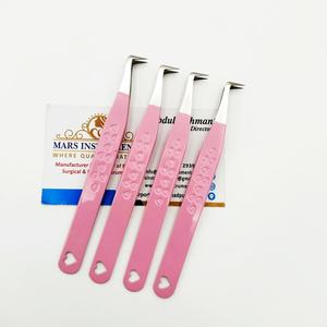Pinzas de extensión de pestañas con agarre de fibra de Color rosa para bota de 90 grados para extensión de pestañas, pinzas de etiqueta privada en forma de corazón - Product Image 6