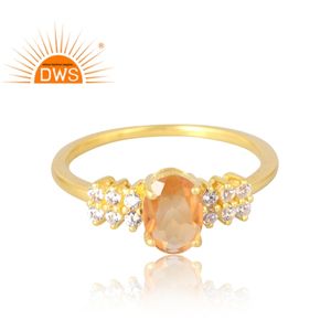 แหวนเงินแท้ 925 ชุบทอง 18K ประดับด้วยพลอยซิทรินธรรมชาติและพลอย CZ งานแฮนด์เมด เครื่องประดับคุณภาพดีสำหรับผู้หญิง ของขวัญสำหรับเธอ - Product Image 3