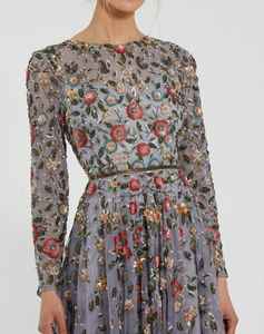 Robe de soirée élégante et luxueuse pour femmes, manches longues, style A, en organza, antistatique, style modeste, scintillante, longueur au sol, pour bal de promo - Product Image 5