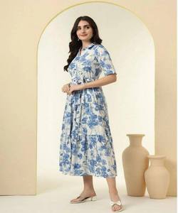 NUEVA COLECCIÓN Conjunto de 3 Piezas de Satén Floral Dulce con Estampado Digital 100% Poliéster, Ropa Étnica para Mujer de Uso Diario, Precio al por Mayor, COLOR CIELO - Product Image 6