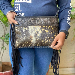 High Quality Western Hand Tooled Cowhide Fringe Crossbody Bag Hot Selling Genuine Carving Leather Shoulder <b>Purses</b> for Women Use - Product Image 4