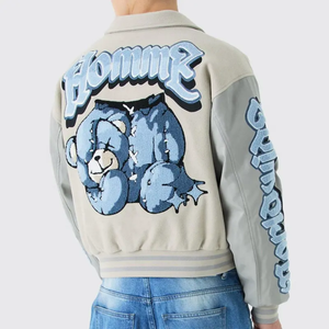 Veste universitaire unisexe personnalisée 100% laine Broderie en chenille solide Matériel en polaire fin Col montant Hiver Décontracté Surdimensionné - Product Image 3