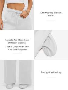 กางเกงวอร์มขาบานสำหรับผู้หญิงผ้าคอตตอนเนื้อนุ่มระบายอากาศได้ดีผ้าคอตตอน100% ขากว้างตรงราบสำหรับฤดูหนาว - Product Image 5
