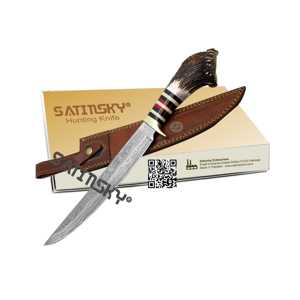 Couteau de chasse Damas 11 pouces avec manche en Micarta gris, bois Pakka rouge et étui, instrument chirurgical dentaire en acier Damas - Product Image 5