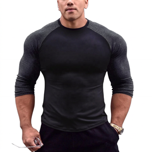 Men's Slim Fit O-Neck Raglan Sleeve <b>T</b>-<b>Shirt</b> Solid Color Quick Dry Sporty Style Knitted Polyester <b>Long</b> Sleeve <b>Black</b> - Product Image 5