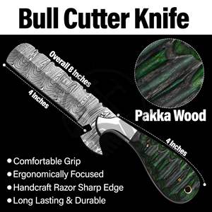 Couteau de coupe-taureau damassé fait à la main de 8 pouces, fourreau en cuir, couteau à os EDC, pour Cowboy occidental, écorçage, camping, extérieur - Product Image 2