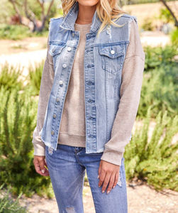 Femmes Denim Jean Gilet Classique Junior Bouton Up Respirant Veste Recadrée En Détresse Sans Manches Jean Veste - Product Image 6