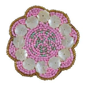 Floral Design <b>Beaded</b> <b>Coaster</b> Purple Pinkish Colored Glass Beads Polyester Round Shape <b>Beaded</b> <b>Coaster</b> Sets for Wedding Decoration - Product Image 2
