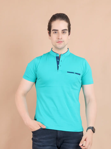 เสื้อยืดแขนครึ่งแขนของผู้ชายที่สง่างามกับคอจีนชุดลำลองสบายๆสำหรับชุดประจำวันและ100% ออฟฟิศ - Product Image 2