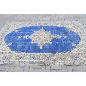 Alfombra Vintage de 5.5x8.7 pies, Alfombra Turca, Alfombra de Lana con Diseño de Camuflaje Azul - Product Image 3