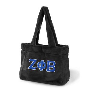 Zeta <span class=keywords><strong>phi</strong></span> Beta zpb sorority lông Tote túi màu đen với màu xanh trắng thêu chữ sang trọng Túi xách bền Hy Lạp cuộc sống sorority Quà Tặng - Product Image 2