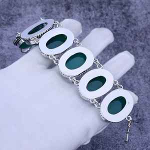 925 Sterling Silver Rhodium Plaqué À La Main Designer Fine Jewelry Bracelet Personnalisé pour Femmes Naturel Vert Onyx Fiançailles - Product Image 2