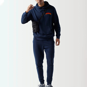 100% Cotton Slim Fit Blank <b>Men's</b> Tracksuits solid <b>Navy</b> color Custom DTF printed logo 2-Piece Sweatpants and <b>Hoodie</b> Set for <b>Men</b> - Product Image 2
