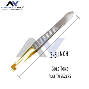 Professional Flat Tweezers - Precision Gold Tone Stainless Steel Flat Tip Tweezers for <b>Hair</b> and Eyebrows - Personal Care Tool - Product Image 4