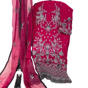 Nouveau Heavy Fox Georgette Brodé Salwar Kameez avec Quatre Côté Dentelle Dupatta Indien Pakistanais Vêtements pour Adultes Vente En Ligne - Product Image 2