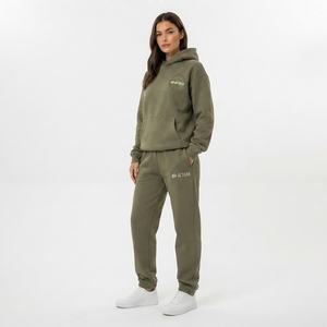 <b>Womens</b> Olive Green Hoodie Tracksuit Set <b>Fleece</b> Pullover <b>Jogger</b> Pants Casual Matching Activewear Loungewear Outfit Modern - Product Image 1