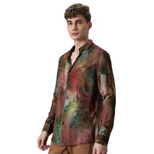 Chemise élégante en plumes de sarcelle pour hommes Slim Fit Vibrant Design Full Sleeve Parfait pour la détente et la fête - Product Image 5