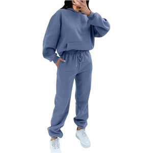 Hot Women's Otoño Invierno Grueso 2 piezas Pantalones de chándal y conjuntos de Sudadera con capucha Trajes de jogging sueltos hasta la rodilla - Product Image 5