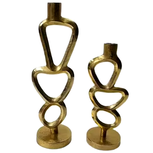 GEOMETRIC PILLAR CANDLE HOLDER <b>TALL</b> DECORATIVE HANDMADE GOLD METAL CANDLE PILLAR STAND DECORATIVE PILLAR HOLDER - Product Image 6