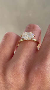 Anillo de compromiso de boda original de oro amarillo personalizado, Diamante cultivado, corte ovalado, East West, solitario, anillo Allison para mujer - Product Image 6