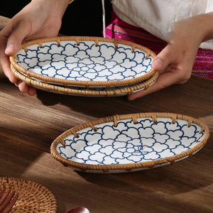 ถาดหวายและเซรามิกสำหรับใช้ในบ้านถาดหวายเซรามิกสานแบบชนบทถาดหวายสำหรับสานแบบใช้งานได้จริงในเวียดนาม - Product Image 3