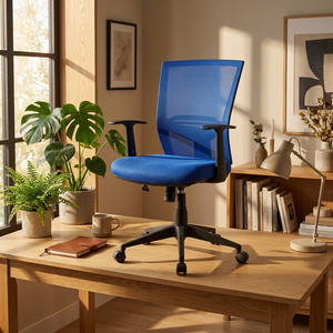 New Orleans Blue Mesh Task Office <b>Chair</b> Adjustable Height Foam Fabric Material for Living Room Iron Steel Plastic Aluminum PU - Product Image 3