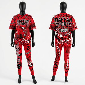 Conjunto de Leggings y Camiseta de Poliéster y Elastano de Alta Calidad, 200 GSM, Color Rojo, Estilo Urbano, Impresión por Sublimación, Logotipo Personalizado, Conjuntos para Mujer - Product Image 4