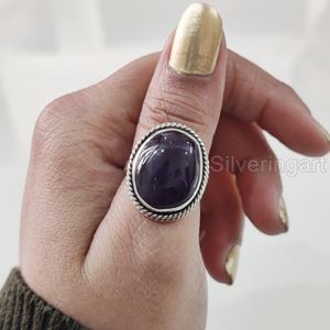 Women's Ring Natural Purple Amethyst Gemstone February Birthstone Simple Band Vintage Bohemian Jewelry 925 Sterling Silver Ring - Product Image 5
