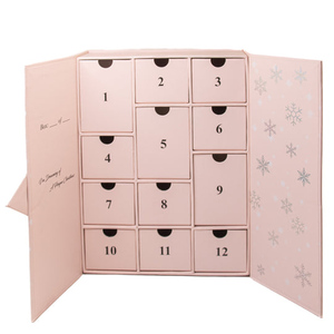 Cardboard pink advent calendar box empty custom luxury gift box for 10 days