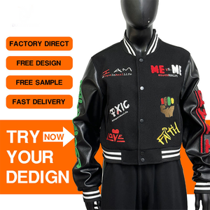 Veste universitaire à carreaux multicolores personnalisée pour femmes, en cuir véritable, écologique, coupe-vent, patchwork, broderie, bomber - Product Image 6