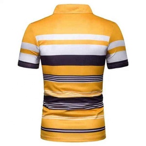 Polo de Manga Corta a Rayas para Hombre, Corte Regular, Informal, Tejido, Amarillo y Blanco, Estampado - Product Image 1