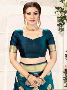 Trendmalls Saree en soie Banarasi pour femme avec chemisier non cousu (S05-Morpeach) Vêtements de mariage décontractés vêtements indiens pakistanais - Product Image 6