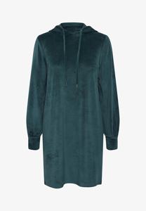 Vestido con capucha de terciopelo verde para mujer con manga larga, Jersey suave, sudadera informal de invierno, bordado 3D frontal, estilo de calle - Product Image 6