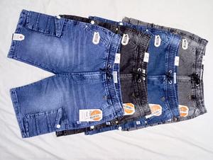 Pantalones cortos de mezclilla de lona de algodón 100%, cintura media informal para hombres y niños, transpirable, lavado, patrón sólido, bolsillo de carga - Product Image 2