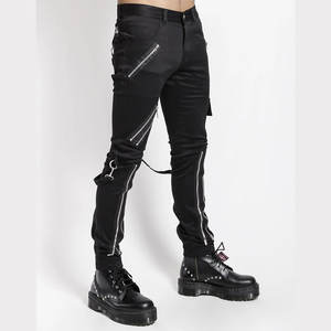 Pantalon gothique noir slim fit à longues bretelles pour homme, style punk rock alternatif, vente chaude, vente en gros d'usine 2026 - Product Image 2