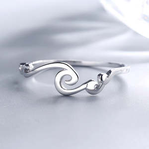 Classic <b>Wave</b> <b>Ring</b> in 10k Gold Yellow Gold Boho Style with Marquise Cut Diamond Rhodium Plated Sterling <b>Silver</b> for Everyday Wear - Product Image 2