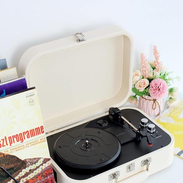 Retro Luxury Portable Phonograph Old School Turmable Vintage Vinyl Player HiFi Sound Quality Protection Support Wireless PU