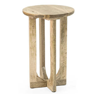 โต๊ะข้างขาไม้มะม่วงธรรมชาติทรงกลม - Product Image 1