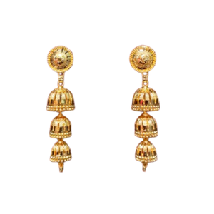 Boucles d'oreilles les plus vendues serties de boucles d'oreilles de style Jhumka plaqué or 22CT de conception traditionnelle bijoux pour les femmes portées par les exportateurs - Product Image 1