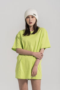 เสื้อยืดคอกลมแขนสั้นสำหรับผู้ชายและผู้หญิง, เสื้อยืดสีพื้นสำหรับคู่รักผ้าฝ้ายขนาดใหญ่พิเศษ250กรัม - Product Image 2