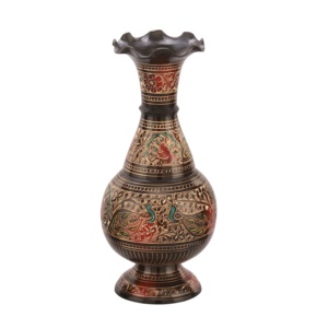 Florero de latón de alta calidad con hermoso grabado dorado y Rojo Negro acabado Decoración de mesa florero - Product Image 1