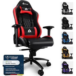 เก้าอี้เกมมิ่ง KLIM ESports คุณภาพสูง สีแดง ออกแบบตามหลักสรีรศาสตร์ พร้อมพนักพิงหลังและรองรับคอ ปรับเอนได้ ดีไซน์เพื่อความสบาย - Product Image 1