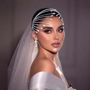 Bridella mahkota rambut perak berlian imitasi, <span class=keywords><strong>Set</strong></span> dekorasi mewah Vintage berlapis emas paduan dan kristal untuk pernikahan, BHP640-S - Product Image 4