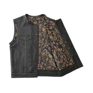Gilet en cuir style club de chasse en cuir denim personnalisé tressé style cavalier cadeaux en cuir moto motard gilets gilets - Product Image 5