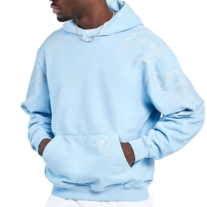 Sweats à capuche en coton mélangé avec strass pour hommes en éponge épaisse transfert de pierre du Rhin avec logo personnalisé pour hommes - Product Image 1